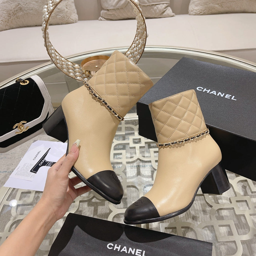 CHANEL MID-HEEL ANKLE BOOTS IN TORTILLA BROWN CALFSKIN